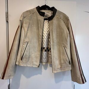 VINTAGE Stylish Women's Beige Leather Riding Jacket